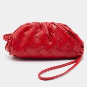 Pre Owned Bottega Veneta Red Intrecciato Leather Extra Mini Pouch
