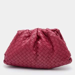 Pre Owned Bottega Veneta Red Intrecciato Leather Teen Pouch Clutch
