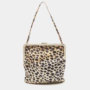 Pre Owned Dolce & Gabbana Black/Yellow Leopard Print Fabric Frame Pochette