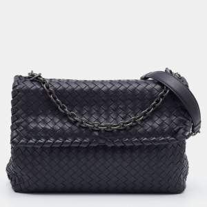 Pre Owned Bottega Veneta Black Intrecciato Leather Medium Olimpia Shoulder Bag