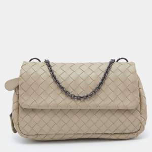 Pre Owned Bottega Veneta Beige Intreccaito Leather Olimpia Chain Shoulder Bag