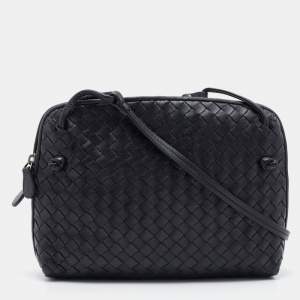 Pre Owned Bottega Veneta Black Intrecciato Leather Nodini Crossbody Bag