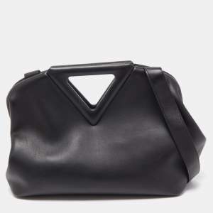 Pre Owned Bottega Veneta Black Leather Medium Point Shoulder Bag