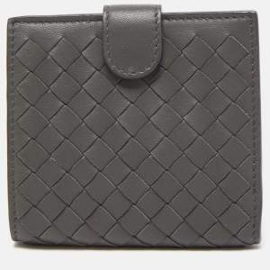 Pre Owned Bottega Veneta Grey Intrecciato Leather Bifold Wallet