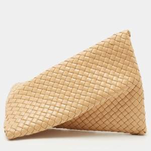 Pre Owned Bottega Veneta Beige Intrecciato Leather Crisscross Clutch
