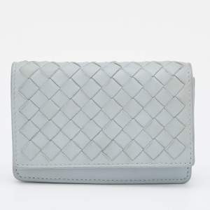 Pre Owned Bottega Veneta Grey Intrecciato Leather Business Card Case
