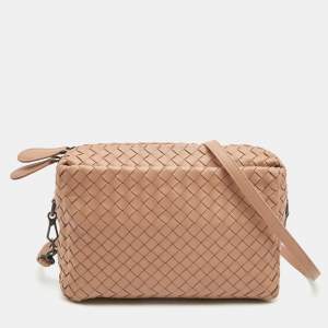 Pre Owned Bottega Veneta Beige Intrecciato Leather Crossbody Bag