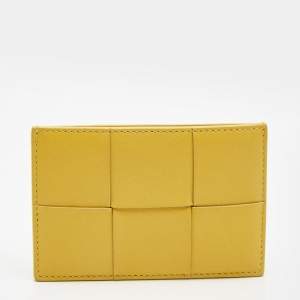 Pre Owned Bottega Veneta Yellow Intrecciato Leather Cassette Card Holder