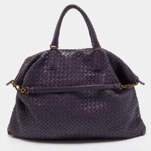 Pre Owned Bottega Veneta Purple Intrecciato Leather Maxi Convertible Tote