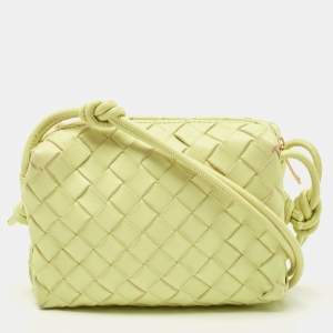 Pre Owned Bottega Veneta Light Green Intrecciato Leather Mini Loop Camera Crossbody Bag