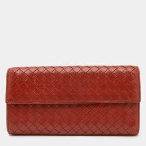 Bottega Veneta Rust Intrecciato Leather Flap Continental Wallet