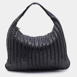 Pre Owned Bottega Veneta Black Intrecciato Twist Leather Maxi Veneta Hobo
