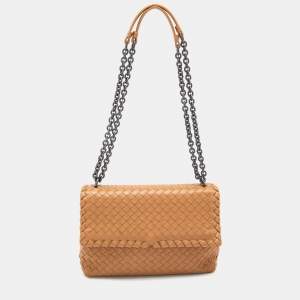 Pre Owned Bottega Veneta Beige Intrecciato Leather Small Olimpia Shoulder Bag