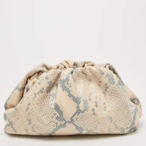 Pre Owned Bottega  Veneta Beige/Blue Python Embossed leather Teen Pouch Clutch