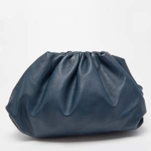 Pre Owned Bottega Veneta Navy Blue Leather The Pouch Clutch