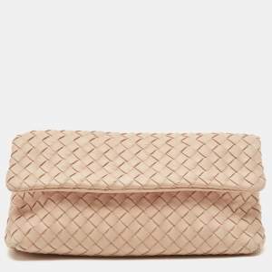 Pre Owned Bottega Veneta Nude Intrecciato Nappa Leather Flap Clutch