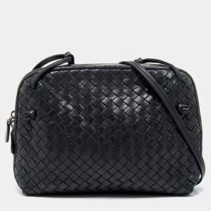 Pre Owned Bottega Veneta Black Intrecciato Leather Nodini Crossbody Bag