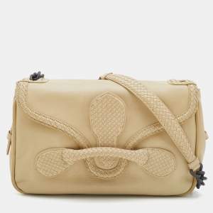 Pre Owned Bottega Veneta Beige Intrecciato Leather Rialto Shoulder Bag