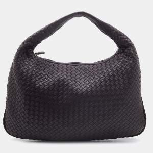 Pre Owned Bottega Veneta Brown Intrecciato Leather Large Veneta Hobo