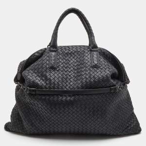 Pre Owned Bottega Veneta Black Intrecciato Leather Maxi Convertible Tote