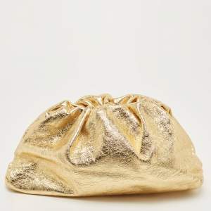 Pre Owned Bottega Veneta Metallic Gold Leather Teen Pouch Clutch