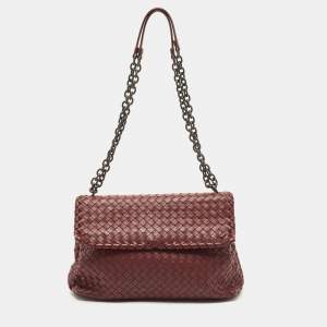 Pre Owned Bottega Veneta Burgundy Intrecciato Leather Olimpia Shoulder Bag