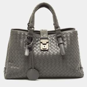 Pre Owned Bottega Veneta Grey Intrecciato Leather Small Roma Tote