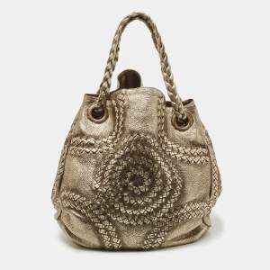 Pre Owned Bottega Veneta Light Gold Leather Illusion Hobo 