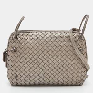 Pre Owned Bottega Veneta Metallic Intrecciato Leather Nodini Crossbody Bag