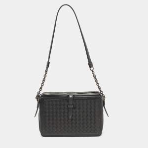 Pre Owned Bottega Veneta Black Intrecciato Leather Camera Shoulder Bag