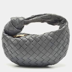 Pre Owned Bottega Veneta Dark Grey Intrecciato Leather Mini Jodie Hobo