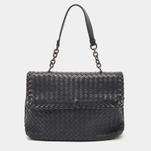 Bottega Veneta Black Intrecciato Leather Medium Olimpia Shoulder Bag