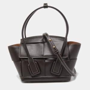 Pre Owned Bottega Veneta Dark Brown Intrecciato Leather Arco Tote