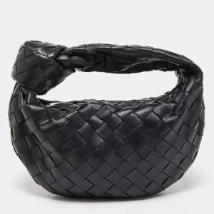 Pre Owned Bottega Veneta Black Intrecciato Leather Mini Jodie Hobo