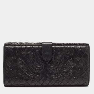 Pre Owned Bottega Veneta Black Intrecciato Leather Flap Continental Wallet