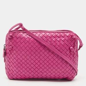 Pre Owned Bottega Veneta Magenta Intrecciato Leather Nodini Crossbody Bag