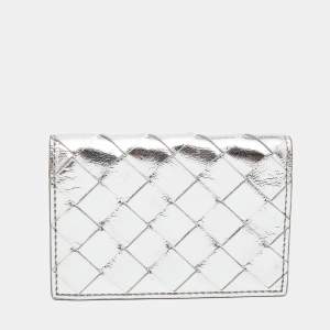 Bottega Veneta Silver Intrecciato Leather Flap Card Case
