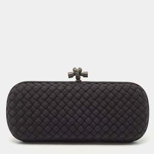 Pre Owned Bottega Veneta Black Intrecciato Fabric Knot Long Clutch