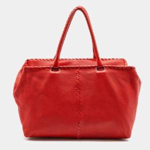 Pre Owned Bottega Veneta Orange Cervo Intrecciato Leather Large Brick Bag