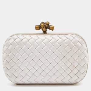 Pre Owned Bottega Veneta Beige Intrecciato Satin and Suede Knot Clutch