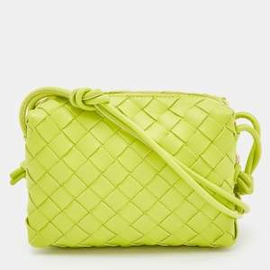 Pre Owned Bottega Veneta Light Green Intrecciato Leather Mini Loop Camera Crossbody Bag