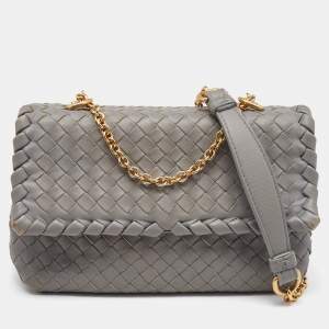 Pre Owned Bottega Veneta Grey Intrecciato Leather Baby Olimpia Shoulder Bag