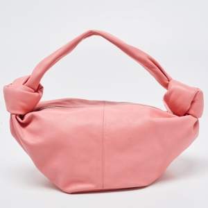 Pre Owned Bottega Veneta Pink Leather Mini Double Knot Hobo