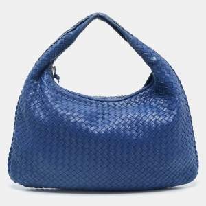 Pre Owned Bottega Veneta Blue Intrecciato Leather Veneta Hobo