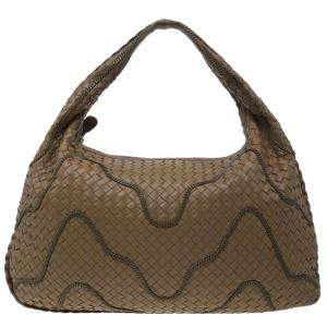 Pre Owned Bottega Veneta Brown Nappa Leather Intrecciato Large Chain Veneta Hobo