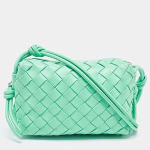 Pre Owned Bottega Veneta Light Green Intrecciato Leather Mini Loop Camera Crossbody Bag