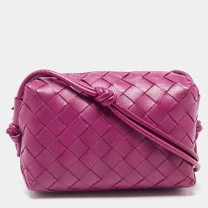 Pre Owned Bottega Veneta Magenta Intrecciato Leather Mini Loop Camera Crossbody Bag