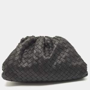 Pre Owned Bottega Veneta Black Intrecciato Leather The Pouch Clutch