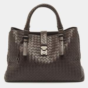 Pre Owned Bottega Veneta Cocoa Intrecciato Leather Large Roma Tote