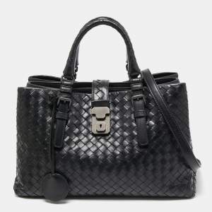 Pre Owned Bottega Veneta Black Intrecciato Leather Small Roma Tote